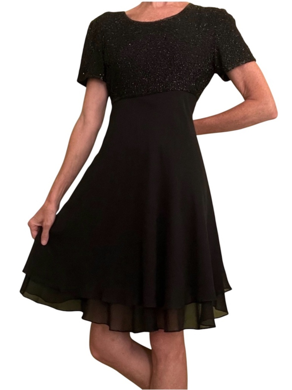 Classic Bugle Bead and Chiffon Dress by Lawrence Kazar
